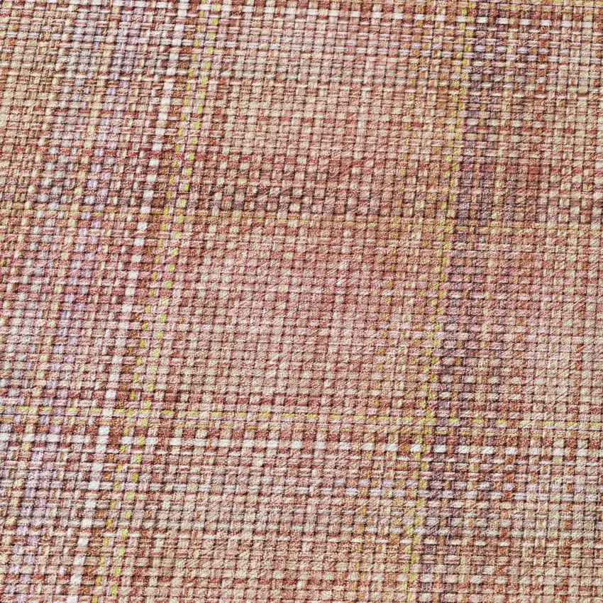 8' Pink And Beige Round Plaid Washable Indoor Outdoor Area Rug Photo 5