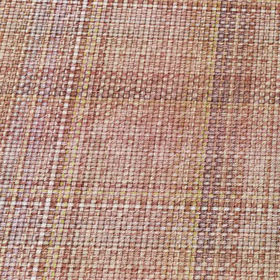 8' Pink And Beige Round Plaid Washable Indoor Outdoor Area Rug Photo 5
