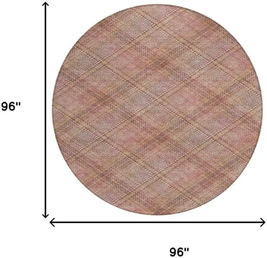 8' Pink And Beige Round Plaid Washable Indoor Outdoor Area Rug Photo 6