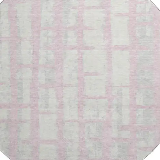 8' Pink And Beige Striped Washable Round Rug With UV Protection Photo 3