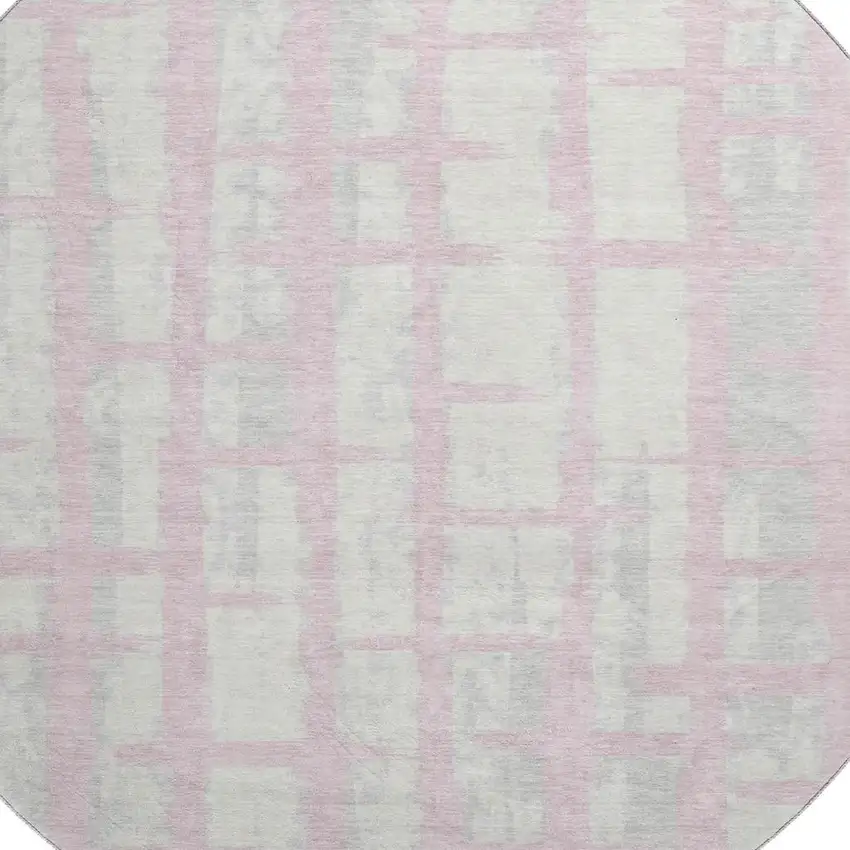 8' Pink And Beige Striped Washable Round Rug With UV Protection Photo 3