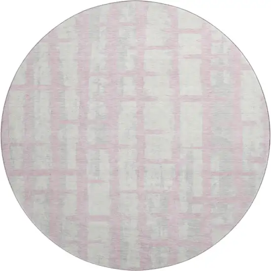 8' Pink And Beige Striped Washable Round Rug With UV Protection Photo 1