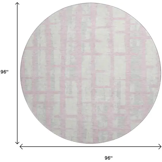 8' Pink And Beige Striped Washable Round Rug With UV Protection Photo 8