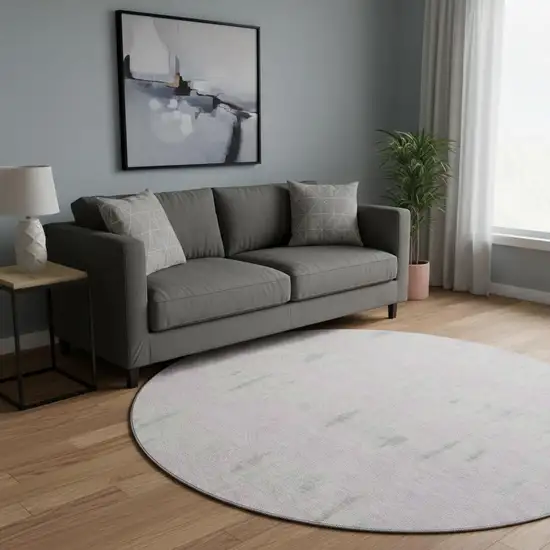 8' Pink And Beige Striped Washable Round Rug With UV Protection Photo 2