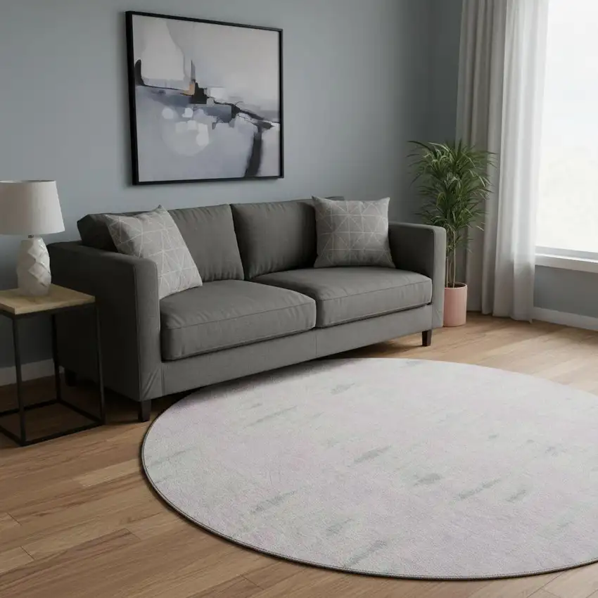 8' Pink And Beige Striped Washable Round Rug With UV Protection Photo 2