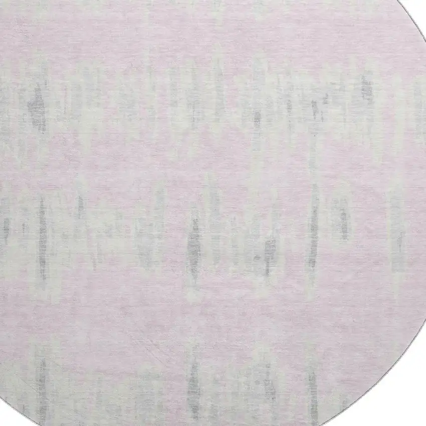 8' Pink And Beige Striped Washable Round Rug With UV Protection Photo 3