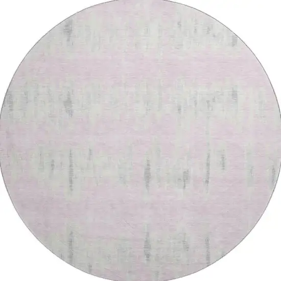 8' Pink And Beige Striped Washable Round Rug With UV Protection Photo 4