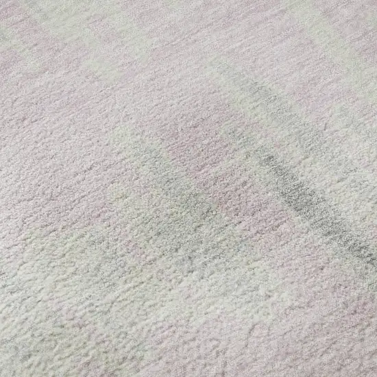 8' Pink And Beige Striped Washable Round Rug With UV Protection Photo 9