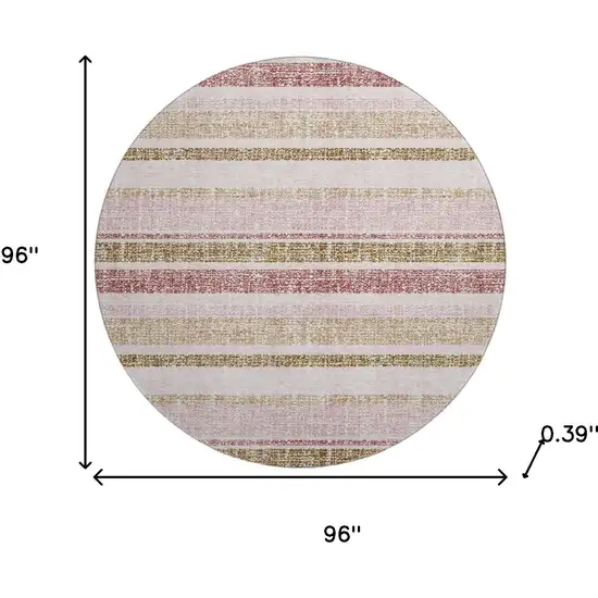 8' Pink And Beige Striped Washable Round Rug With UV Protection Photo 8