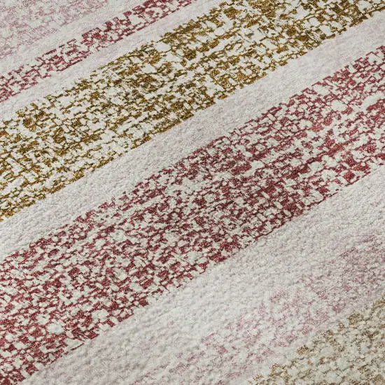 8' Pink And Beige Striped Washable Round Rug With UV Protection Photo 7