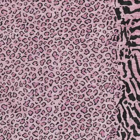 8' Pink And Black Animal Print Washable Area Rug With UV Protection Photo 2