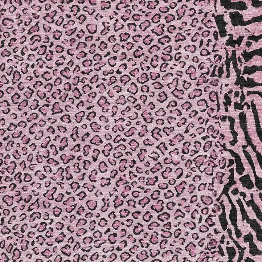 8' Pink And Black Animal Print Washable Area Rug With UV Protection Photo 2