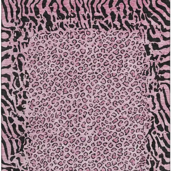 8' Pink And Black Animal Print Washable Area Rug With UV Protection Photo 3