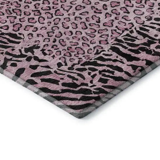 8' Pink And Black Animal Print Washable Area Rug With UV Protection Photo 7