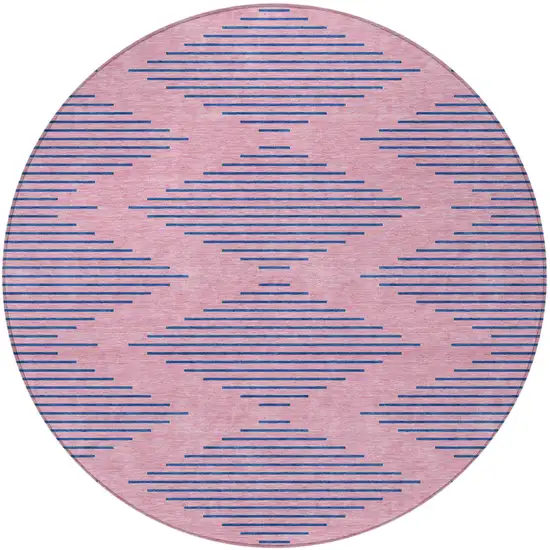 8' Pink And Blue Round Geometric Washable Indoor Outdoor Area Rug Photo 6