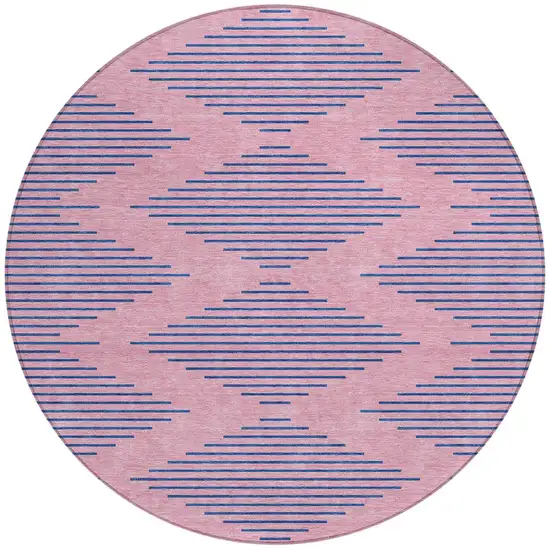 8' Pink And Blue Round Geometric Washable Indoor Outdoor Area Rug Photo 5