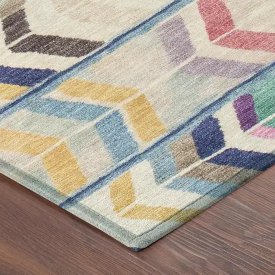 8' Pink And Blue Round Tribal Washable Indoor Outdoor Area Rug Photo 5