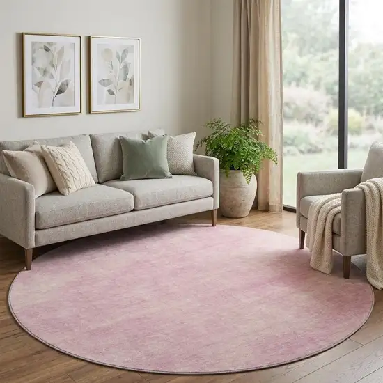 8' Pink And Blush Abstract Washable Round Rug With UV Protection Photo 1