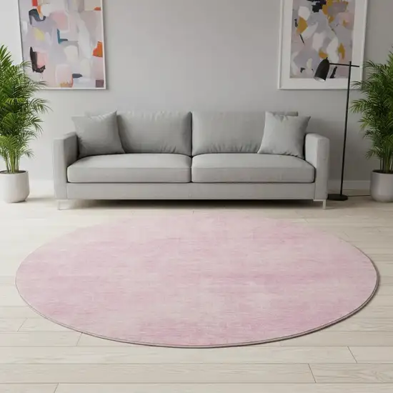 8' Pink And Blush Abstract Washable Round Rug With UV Protection Photo 2