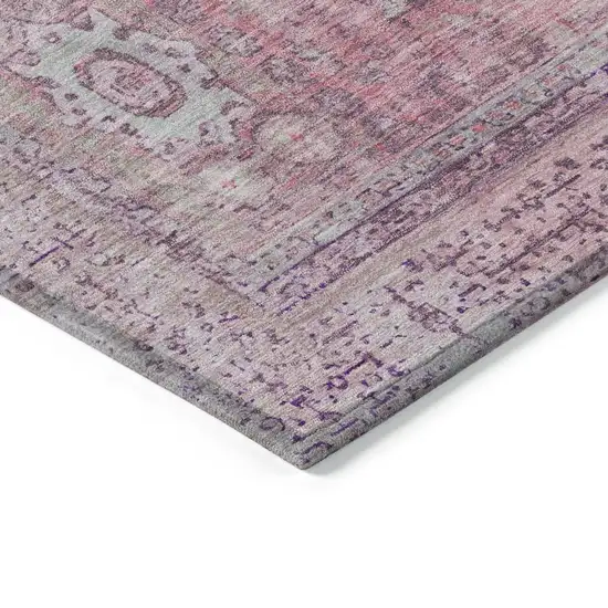 8' Pink And Blush Round Floral Medallion Washable Indoor Outdoor Area Rug Photo 9