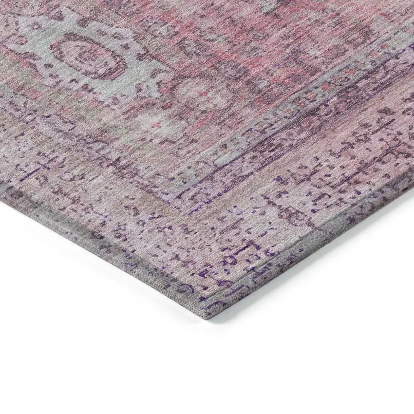 8' Pink And Blush Round Floral Medallion Washable Indoor Outdoor Area Rug Photo 9