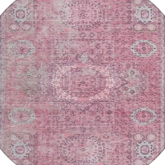 8' Pink And Blush Round Floral Medallion Washable Indoor Outdoor Area Rug Photo 4