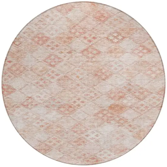 8' Pink And Blush Round Geometric Washable Indoor Outdoor Area Rug Photo 6