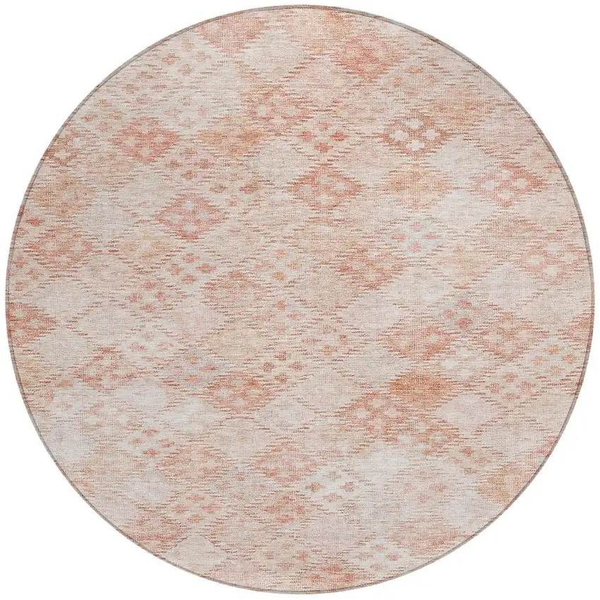 8' Pink And Blush Round Geometric Washable Indoor Outdoor Area Rug Photo 6