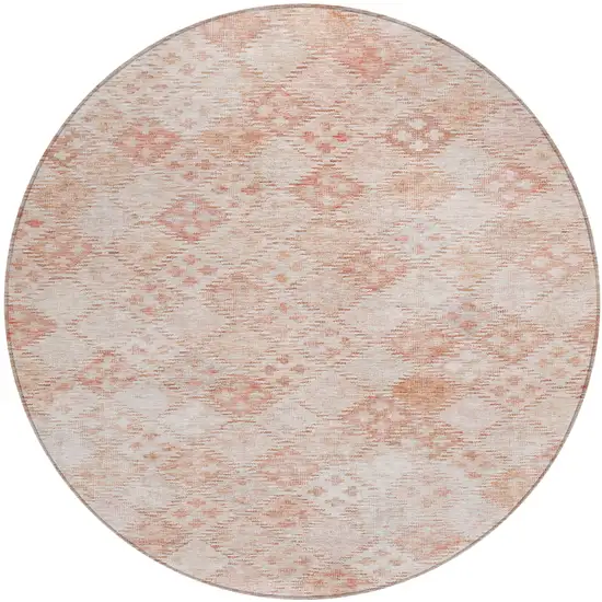 8' Pink And Blush Round Geometric Washable Indoor Outdoor Area Rug Photo 2