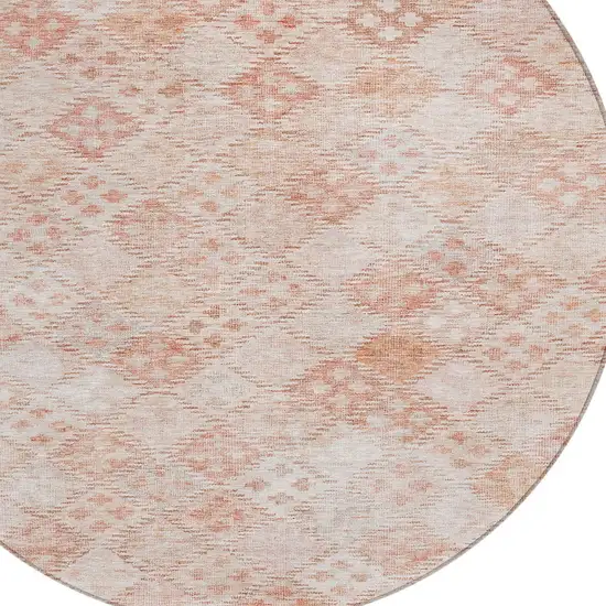 8' Pink And Blush Round Geometric Washable Indoor Outdoor Area Rug Photo 5