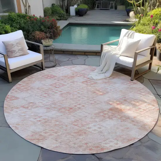8' Pink And Blush Round Geometric Washable Indoor Outdoor Area Rug Photo 7