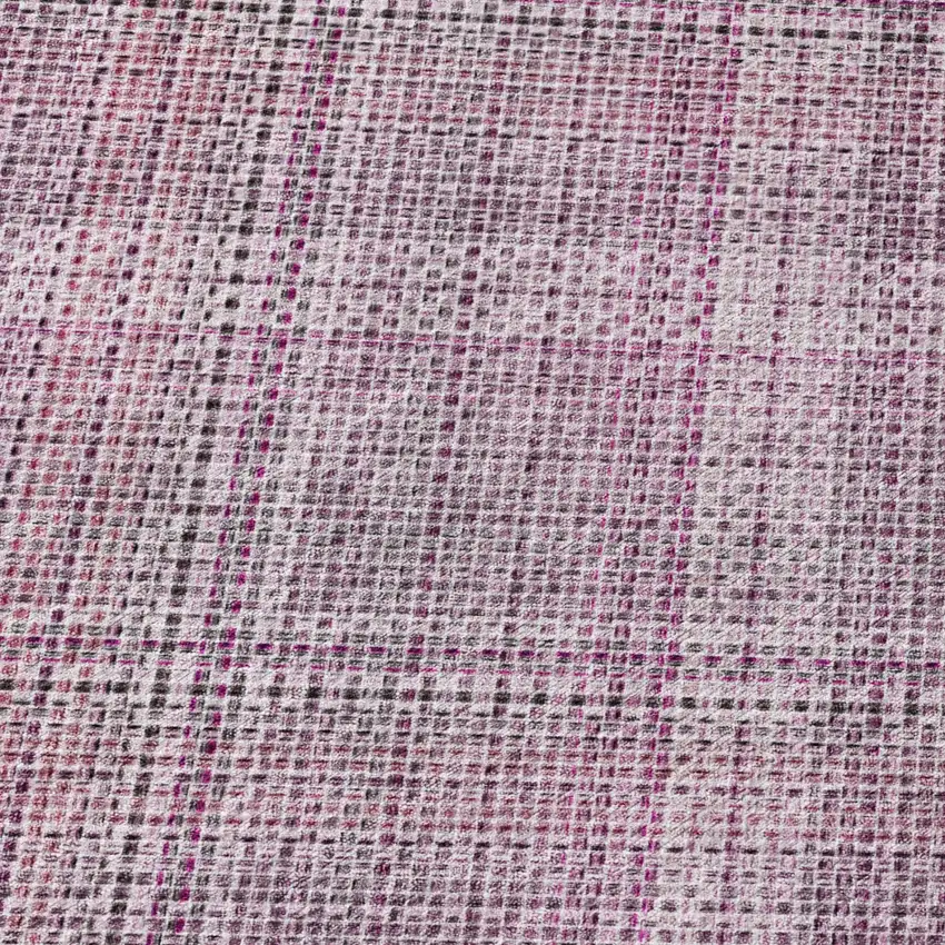8' Pink And Blush Round Plaid Washable Indoor Outdoor Area Rug Photo 5