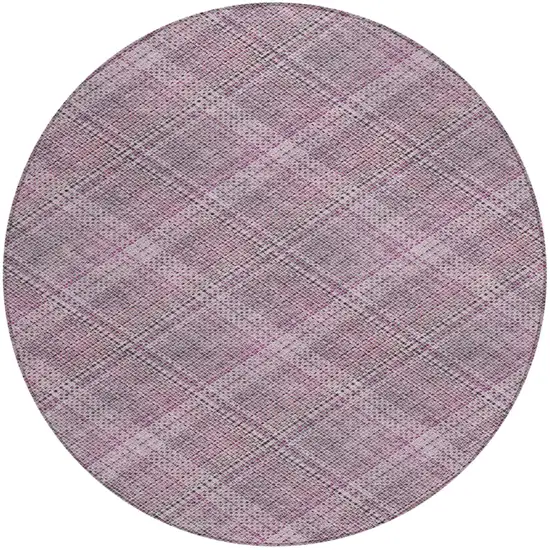 8' Pink And Blush Round Plaid Washable Indoor Outdoor Area Rug Photo 2