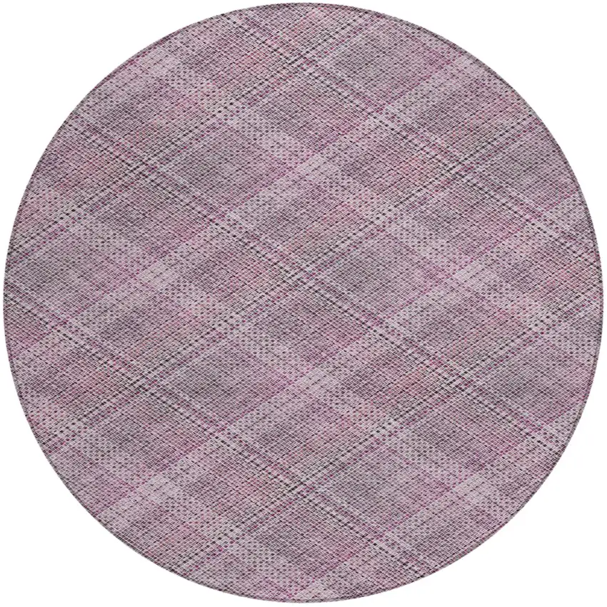 8' Pink And Blush Round Plaid Washable Indoor Outdoor Area Rug Photo 2