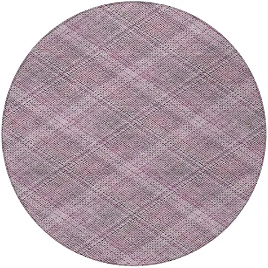 8' Pink And Blush Round Plaid Washable Indoor Outdoor Area Rug Photo 3