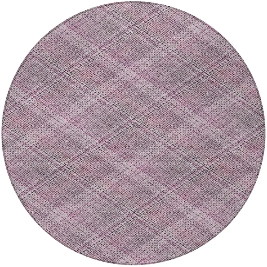 8' Pink And Blush Round Plaid Washable Indoor Outdoor Area Rug Photo 3