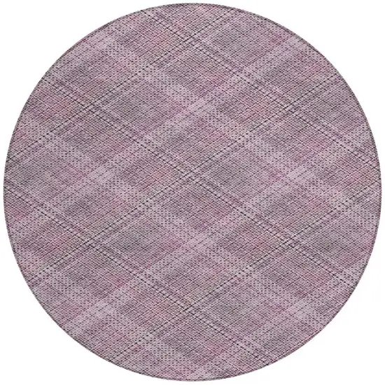 8' Pink And Blush Round Plaid Washable Indoor Outdoor Area Rug Photo 1