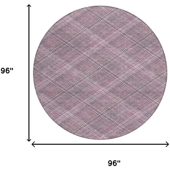 8' Pink And Blush Round Plaid Washable Indoor Outdoor Area Rug Photo 6