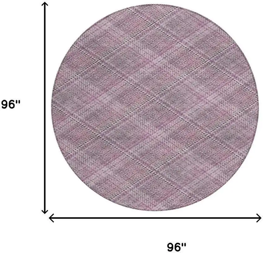 8' Pink And Blush Round Plaid Washable Indoor Outdoor Area Rug Photo 6