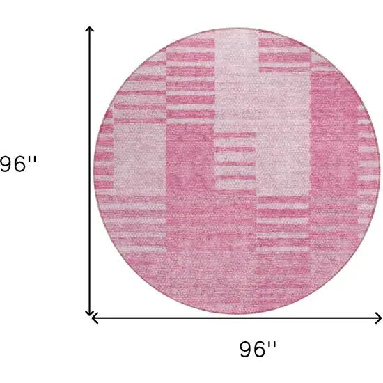8' Pink And Blush Round Striped Washable Indoor Outdoor Area Rug Photo 3