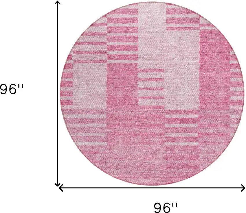 8' Pink And Blush Round Striped Washable Indoor Outdoor Area Rug Photo 3