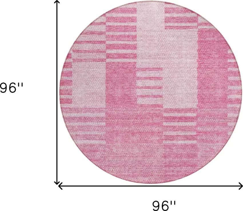 8' Pink And Blush Round Striped Washable Indoor Outdoor Area Rug Photo 3