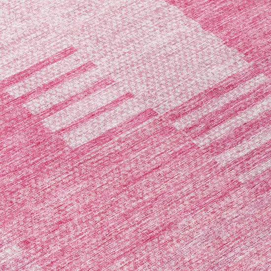 8' Pink And Blush Round Striped Washable Indoor Outdoor Area Rug Photo 8
