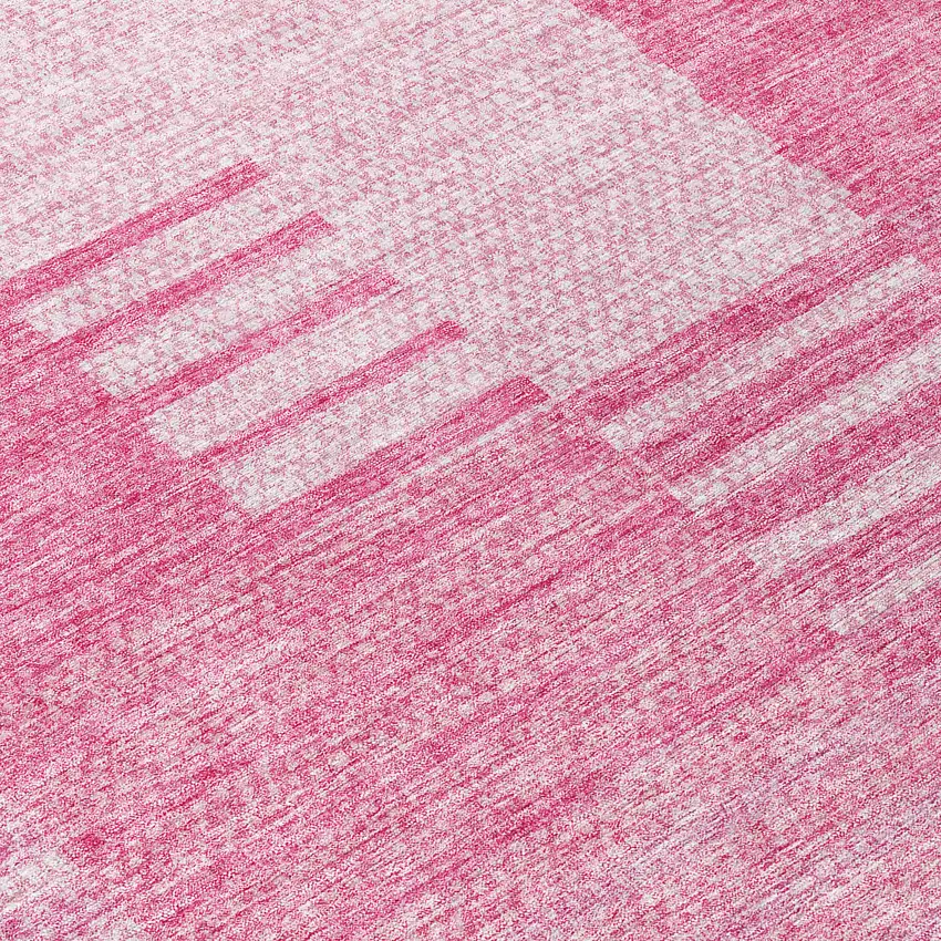 8' Pink And Blush Round Striped Washable Indoor Outdoor Area Rug Photo 8