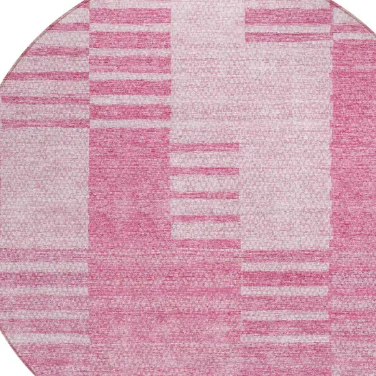 8' Pink And Blush Round Striped Washable Indoor Outdoor Area Rug Photo 4