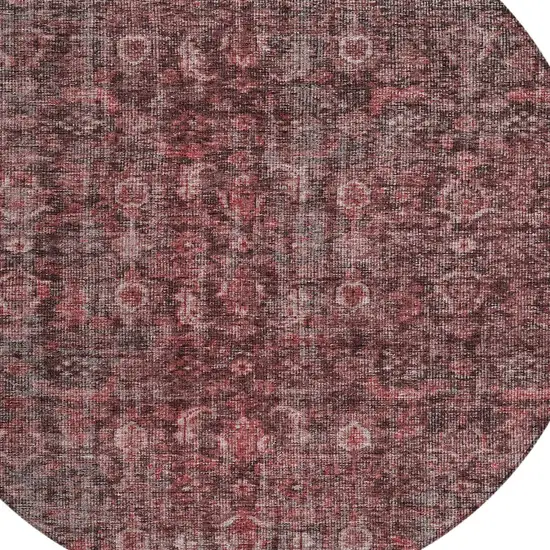 8' Pink And Brick Red Round Damask Washable Indoor Outdoor Area Rug Photo 5