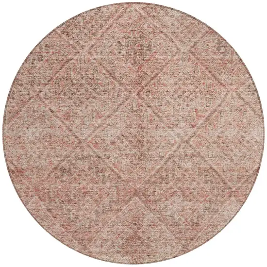 8' Pink And Brown Round Moroccan Washable Indoor Outdoor Area Rug Photo 6