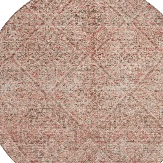 8' Pink And Brown Round Moroccan Washable Indoor Outdoor Area Rug Photo 5