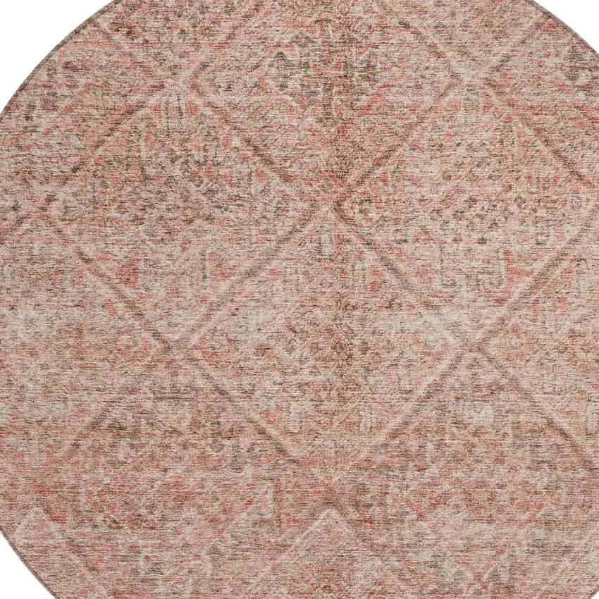 8' Pink And Brown Round Moroccan Washable Indoor Outdoor Area Rug Photo 5