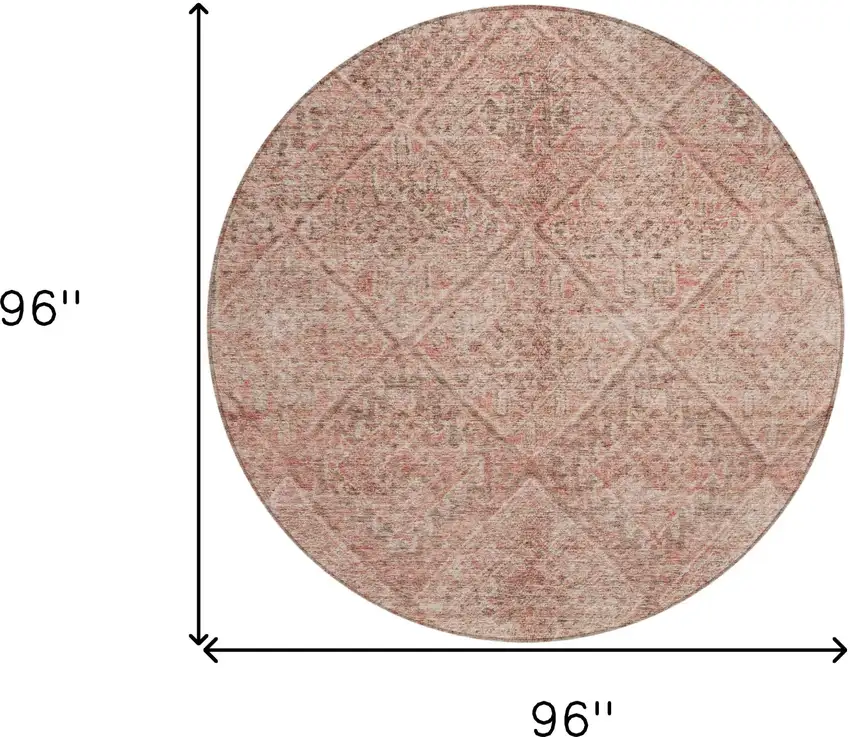 8' Pink And Brown Round Moroccan Washable Indoor Outdoor Area Rug Photo 9